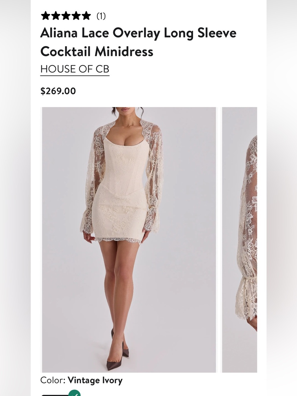 House of CB Aliana Lace Overlay Long Sleeve Mini Dress
